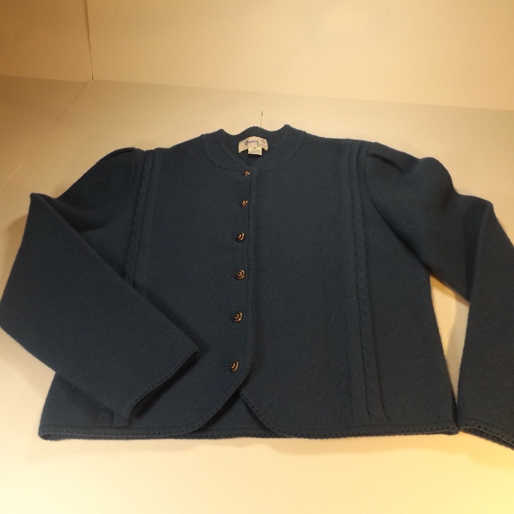 Deans of Scottland Wool Knit Cardigan Sweater, Slate Blue, Size M